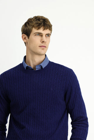  Koyu Lacivert Bisiklet Yaka Regular Fit Desenli Yünlü Triko Kazak