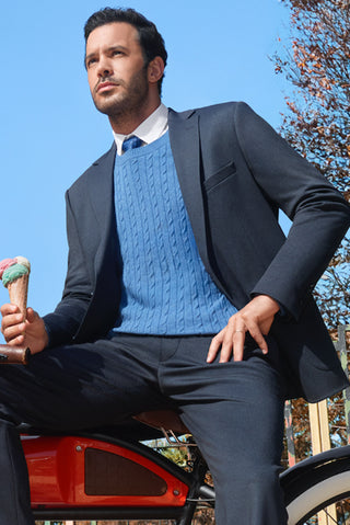  İndigo Melanj Bisiklet Yaka Regular Fit Desenli Yünlü Triko Kazak