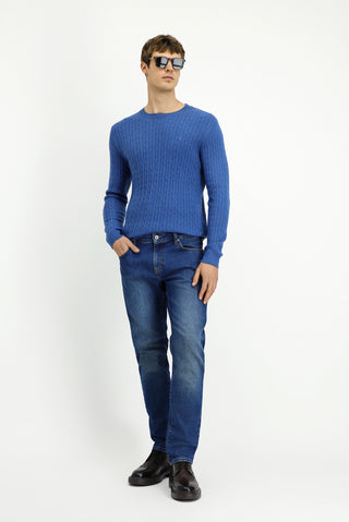 İndigo Melanj Bisiklet Yaka Regular Fit Desenli Yünlü Triko Kazak