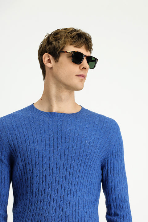 İndigo Melanj Bisiklet Yaka Regular Fit Desenli Yünlü Triko Kazak