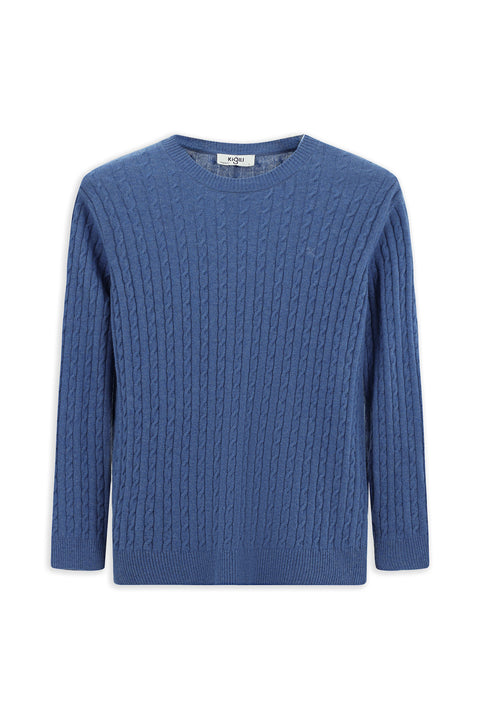 İndigo Melanj Bisiklet Yaka Regular Fit Desenli Yünlü Triko Kazak