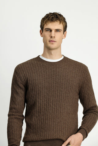  Orta Kahve Bisiklet Yaka Regular Fit Desenli Yünlü Triko Kazak