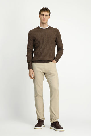  Orta Kahve Bisiklet Yaka Regular Fit Desenli Yünlü Triko Kazak