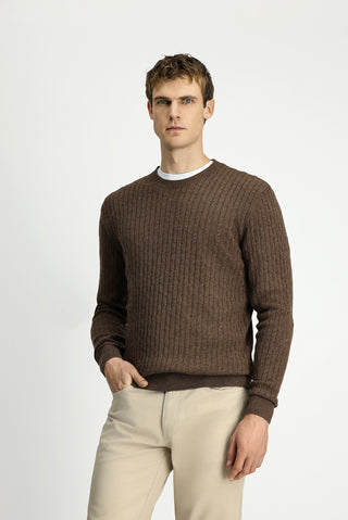  Orta Kahve Bisiklet Yaka Regular Fit Desenli Yünlü Triko Kazak