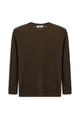  Orta Kahve Bisiklet Yaka Regular Fit Desenli Yünlü Triko Kazak