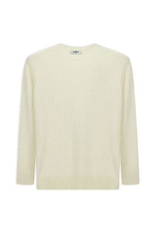  Ekru Bisiklet Yaka Regular Fit Desenli Yünlü Triko Kazak