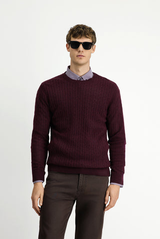  Koyu Bordo Bisiklet Yaka Regular Fit Desenli Yünlü Triko Kazak