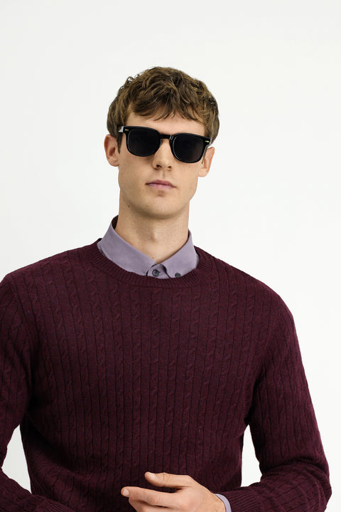 Koyu Bordo Bisiklet Yaka Regular Fit Desenli Yünlü Triko Kazak