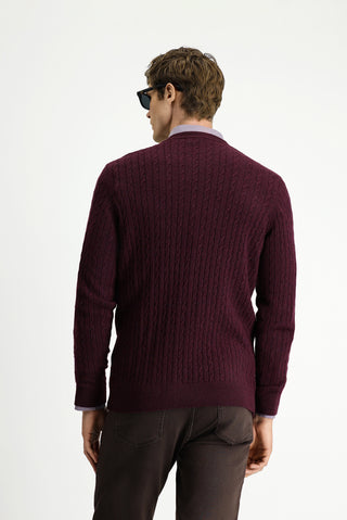  Koyu Bordo Bisiklet Yaka Regular Fit Desenli Yünlü Triko Kazak