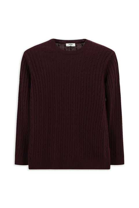 Koyu Bordo Bisiklet Yaka Regular Fit Desenli Yünlü Triko Kazak