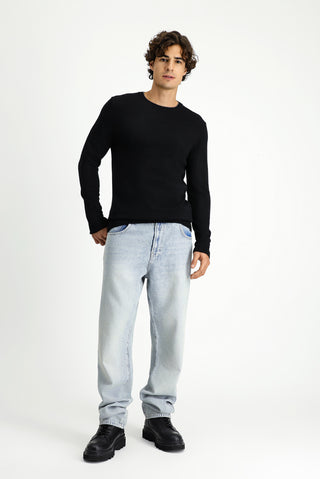  Siyah Bisiklet Yaka Regular Fit Yünlü Triko Kazak