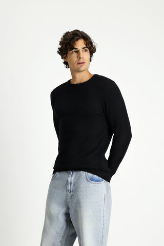  Siyah Bisiklet Yaka Regular Fit Yünlü Triko Kazak