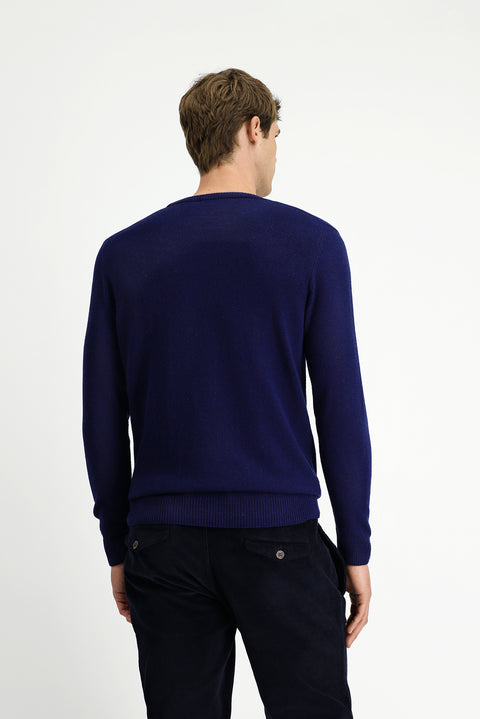 Koyu Lacivert Bisiklet Yaka Regular Fit Örme Yünlü Kaşmir Karışımlı Triko Kazak