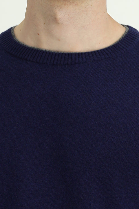 Koyu Lacivert Bisiklet Yaka Regular Fit Örme Yünlü Kaşmir Karışımlı Triko Kazak