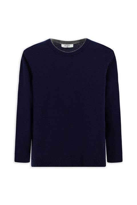 Koyu Lacivert Bisiklet Yaka Regular Fit Örme Yünlü Kaşmir Karışımlı Triko Kazak