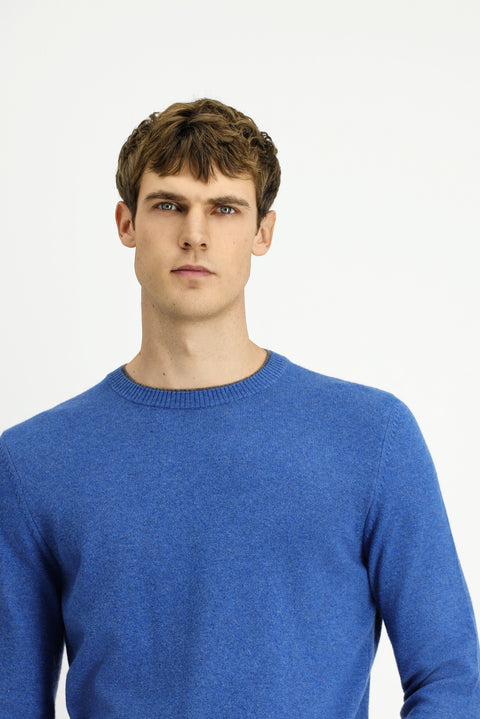 İndigo Melanj Bisiklet Yaka Regular Fit Örme Yünlü Kaşmir Karışımlı Triko Kazak