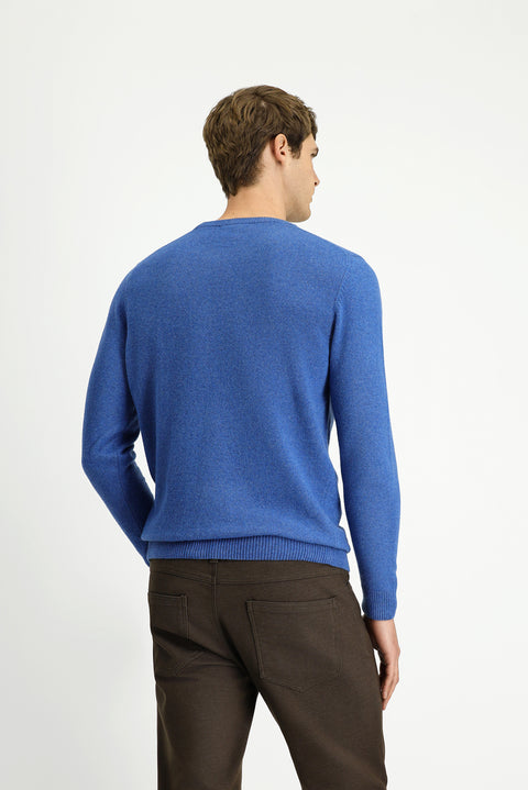 İndigo Melanj Bisiklet Yaka Regular Fit Örme Yünlü Kaşmir Karışımlı Triko Kazak