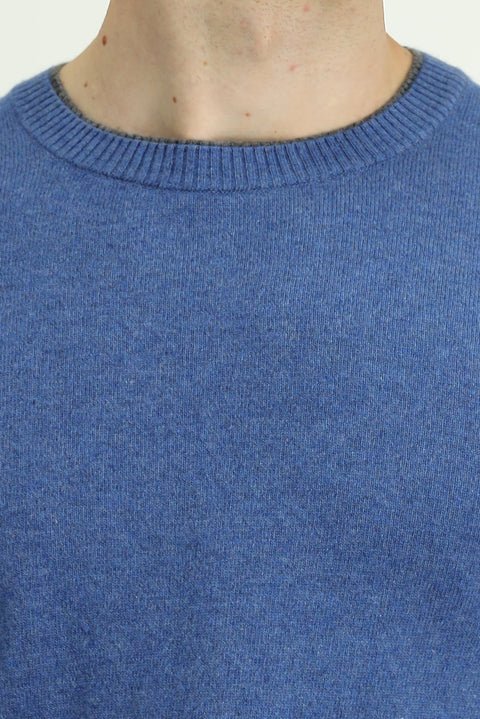 İndigo Melanj Bisiklet Yaka Regular Fit Örme Yünlü Kaşmir Karışımlı Triko Kazak