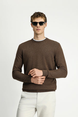  Orta Kahve Bisiklet Yaka Regular Fit Örme Yünlü Ka?mir Kar???ml? Triko Kazak-Ki??l?