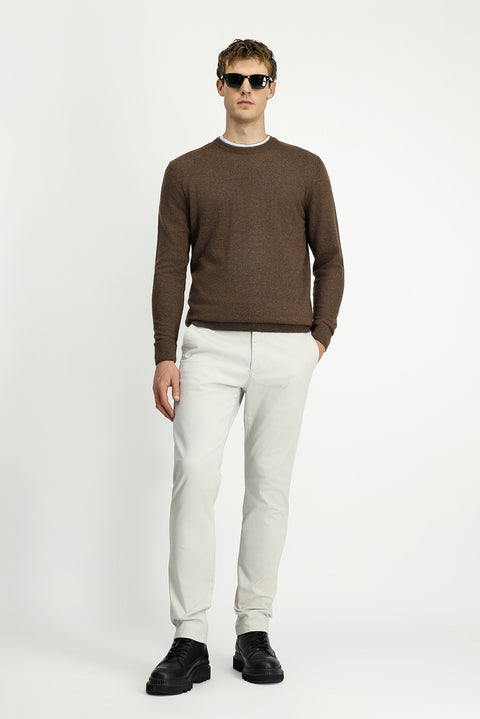 Orta Kahve Bisiklet Yaka Regular Fit Örme Yünlü Kaşmir Karışımlı Triko Kazak