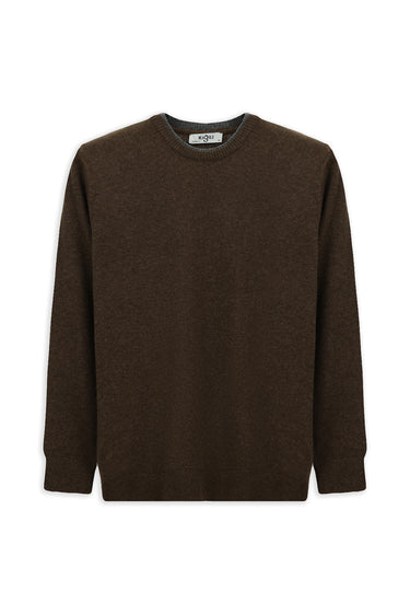  Orta Kahve Bisiklet Yaka Regular Fit Örme Yünlü Kaşmir Karışımlı Triko Kazak