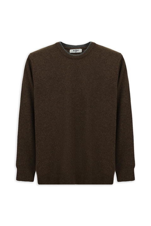 Orta Kahve Bisiklet Yaka Regular Fit Örme Yünlü Kaşmir Karışımlı Triko Kazak