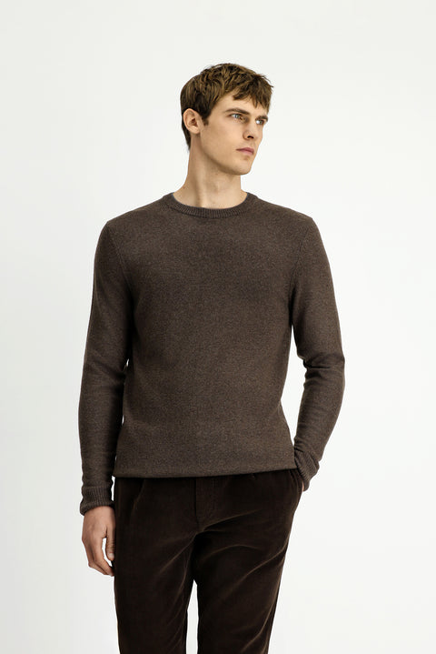 Orta Bej Bisiklet Yaka Regular Fit Örme Yünlü Kaşmir Karışımlı Triko Kazak