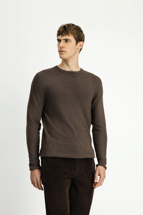 Orta Bej Bisiklet Yaka Regular Fit Örme Yünlü Kaşmir Karışımlı Triko Kazak