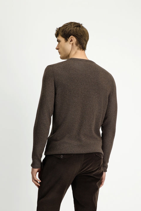 Orta Bej Bisiklet Yaka Regular Fit Örme Yünlü Kaşmir Karışımlı Triko Kazak