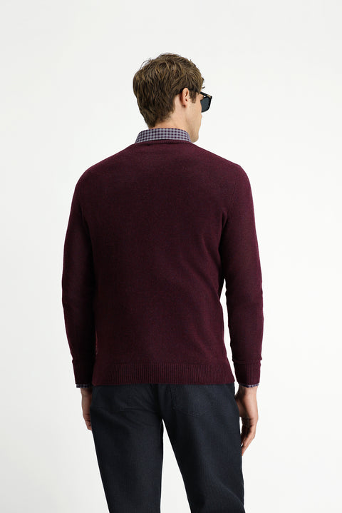 Koyu Bordo Bisiklet Yaka Regular Fit Örme Yünlü Kaşmir Karışımlı Triko Kazak