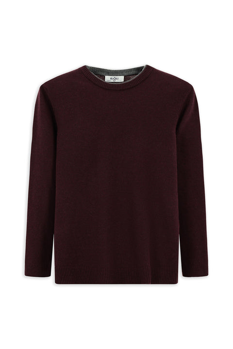 Koyu Bordo Bisiklet Yaka Regular Fit Örme Yünlü Kaşmir Karışımlı Triko Kazak