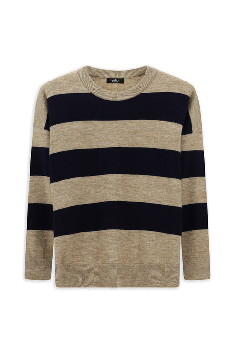 Orta Vizon Bisiklet Yaka Oversize Ekstra Rahat Kesim Çizgili Triko Kazak