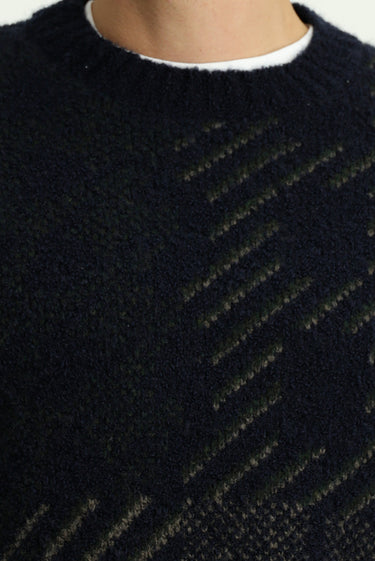 Koyu Lacivert Bisiklet Yaka Regular Fit Desenli Triko Kazak