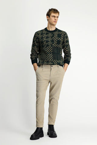  Koyu Yeşil Bisiklet Yaka Regular Fit Desenli Triko Kazak