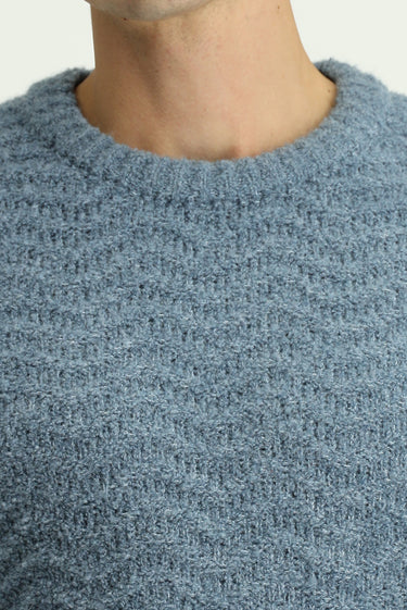 Açık Mavi Bisiklet Yaka Oversize Ekstra Rahat Kesim Desenli Yünlü Triko Kazak