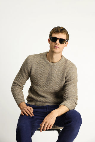  Açık Vizon Bisiklet Yaka Oversize Ekstra Rahat Kesim Desenli Triko Kazak