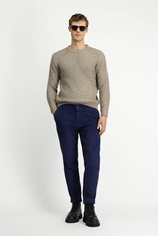  Açık Vizon Bisiklet Yaka Oversize Ekstra Rahat Kesim Desenli Triko Kazak