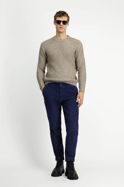 Açık Vizon Bisiklet Yaka Oversize Ekstra Rahat Kesim Desenli Yünlü Triko Kazak