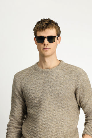  Açık Vizon Bisiklet Yaka Oversize Ekstra Rahat Kesim Desenli Triko Kazak