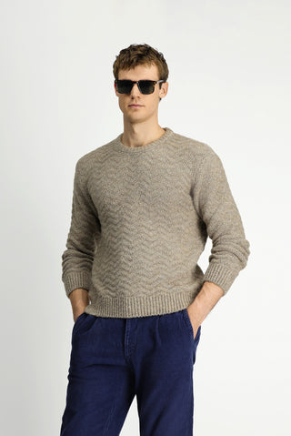  Açık Vizon Bisiklet Yaka Oversize Ekstra Rahat Kesim Desenli Triko Kazak