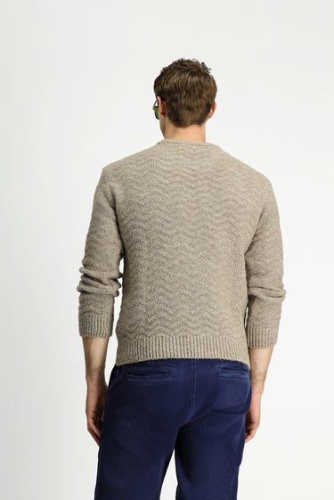 Açık Vizon Bisiklet Yaka Oversize Ekstra Rahat Kesim Desenli Yünlü Triko Kazak