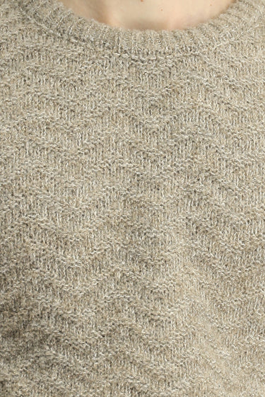 Açık Vizon Bisiklet Yaka Oversize Ekstra Rahat Kesim Desenli Yünlü Triko Kazak