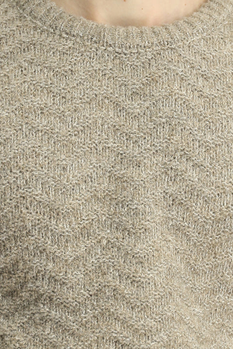 Açık Vizon Bisiklet Yaka Oversize Ekstra Rahat Kesim Desenli Yünlü Triko Kazak