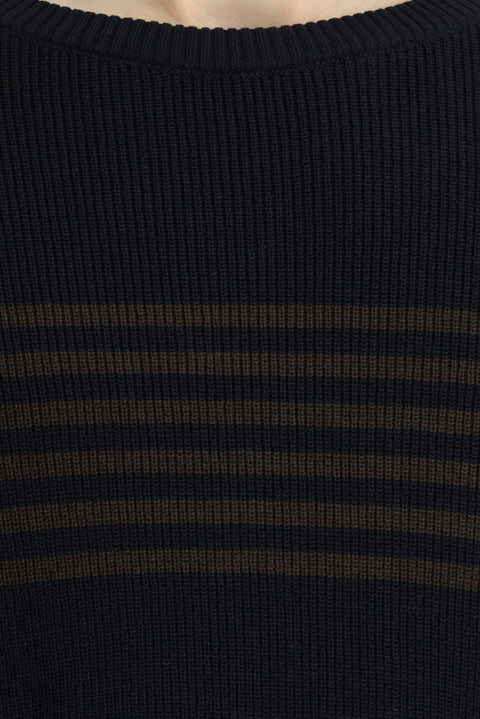 Dark Navy Crew Neck Regular Fit Striped Knit Sweater