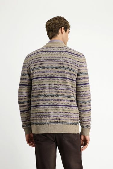 Orta Bej Desenli Yünlü Triko Hırka