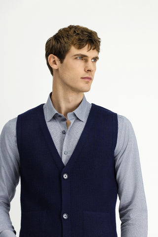  Koyu Lacivert V Yaka Triko Yelek