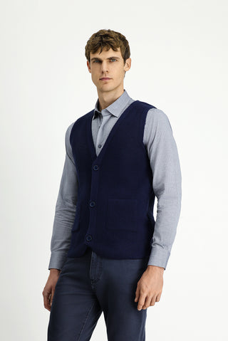  Koyu Lacivert V Yaka Triko Yelek