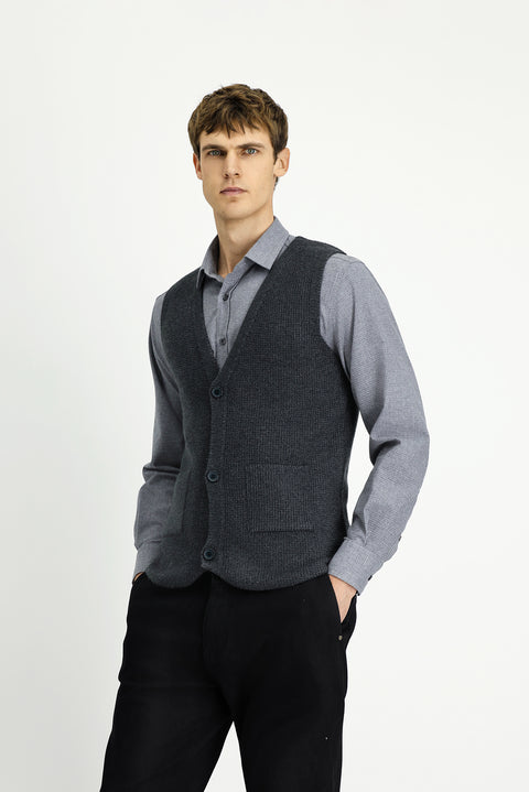 Koyu Antrasit V Yaka Triko Yelek