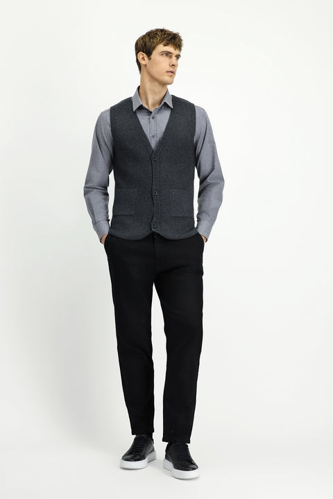 Koyu Antrasit V Yaka Triko Yelek