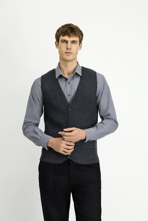 Koyu Antrasit V Yaka Triko Yelek